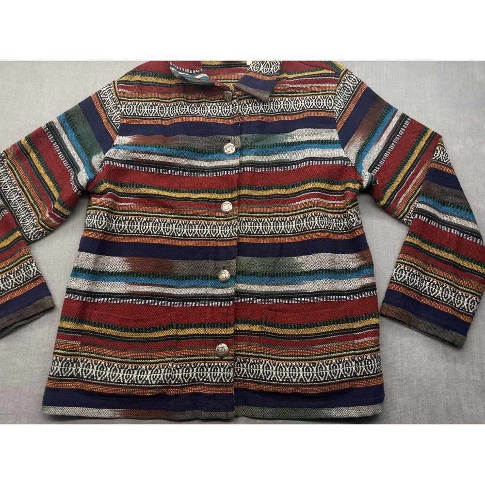 Vintage Chico's Design Twill Southwestern Rainbow Stripe Jacket Women's 2 Cotton - Picture 2 of 6